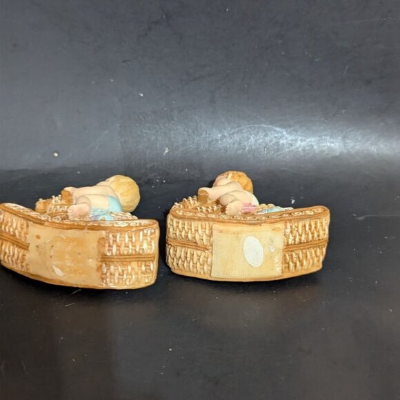 Two Resin Baby Figurines Riding Rocking Horse Vintage Decor 3.5" Nursery - Picture 7 of 8